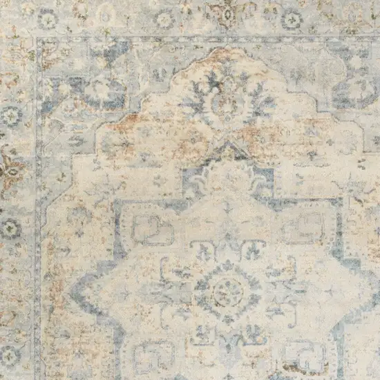 Beige And Blue Floral Medallion Washable Area Rug Photo 8
