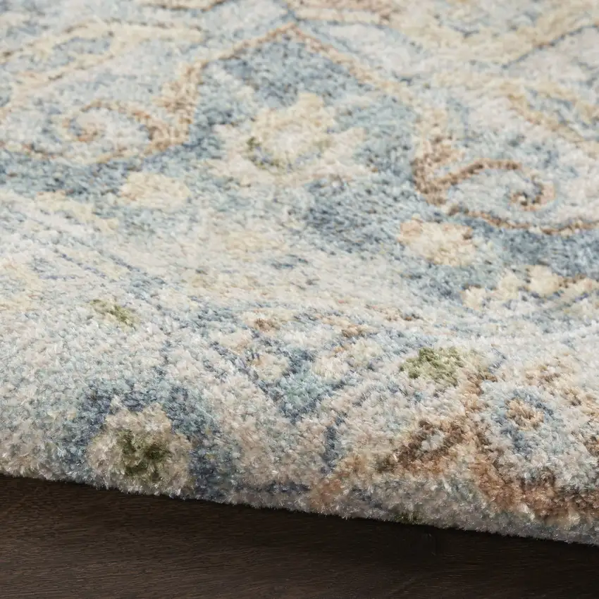 Beige And Blue Floral Medallion Washable Area Rug Photo 9