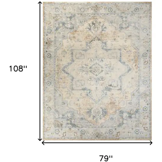 Beige And Blue Floral Medallion Washable Area Rug Photo 3