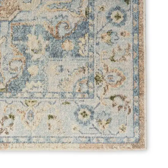 Beige And Blue Floral Medallion Washable Area Rug Photo 6