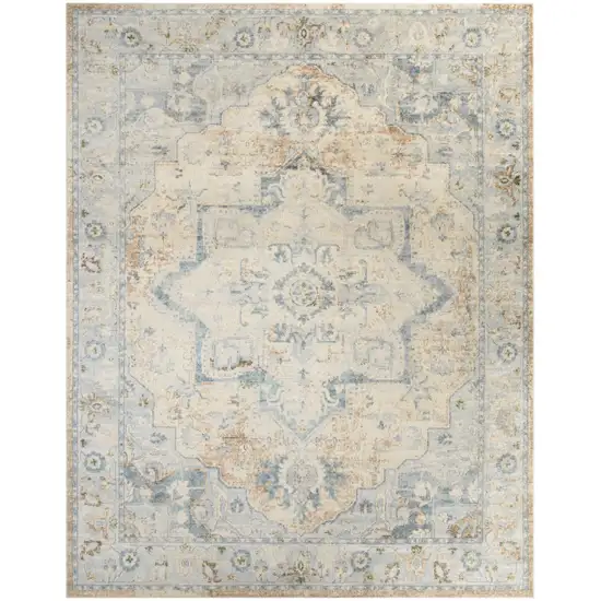 Beige And Blue Floral Medallion Washable Area Rug Photo 7