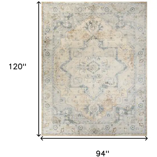 Beige And Blue Floral Medallion Washable Area Rug Photo 3