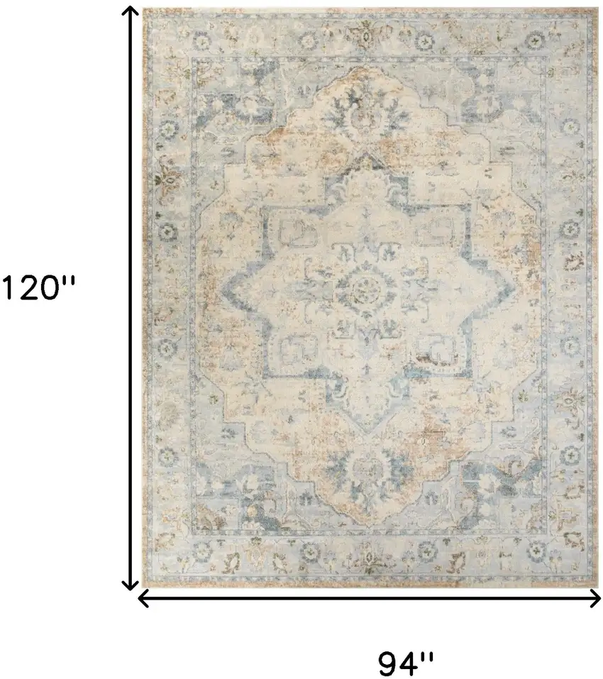 Beige And Blue Floral Medallion Washable Area Rug Photo 3