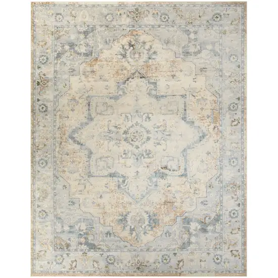 Beige And Blue Floral Medallion Washable Area Rug Photo 6