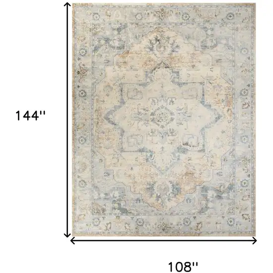 Beige And Blue Floral Medallion Washable Area Rug Photo 3