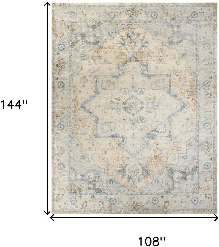 Beige And Blue Floral Medallion Washable Area Rug Photo 3