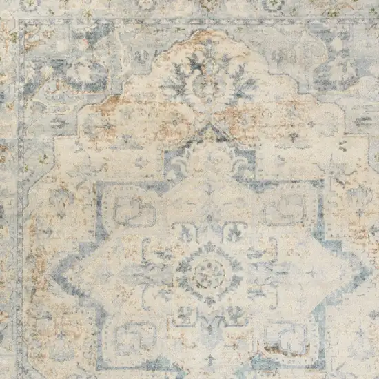 Beige And Blue Floral Medallion Washable Area Rug Photo 7