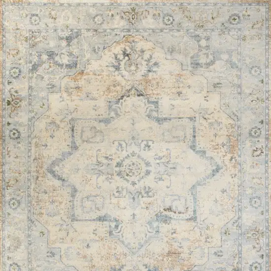 Beige And Blue Floral Medallion Washable Area Rug Photo 8