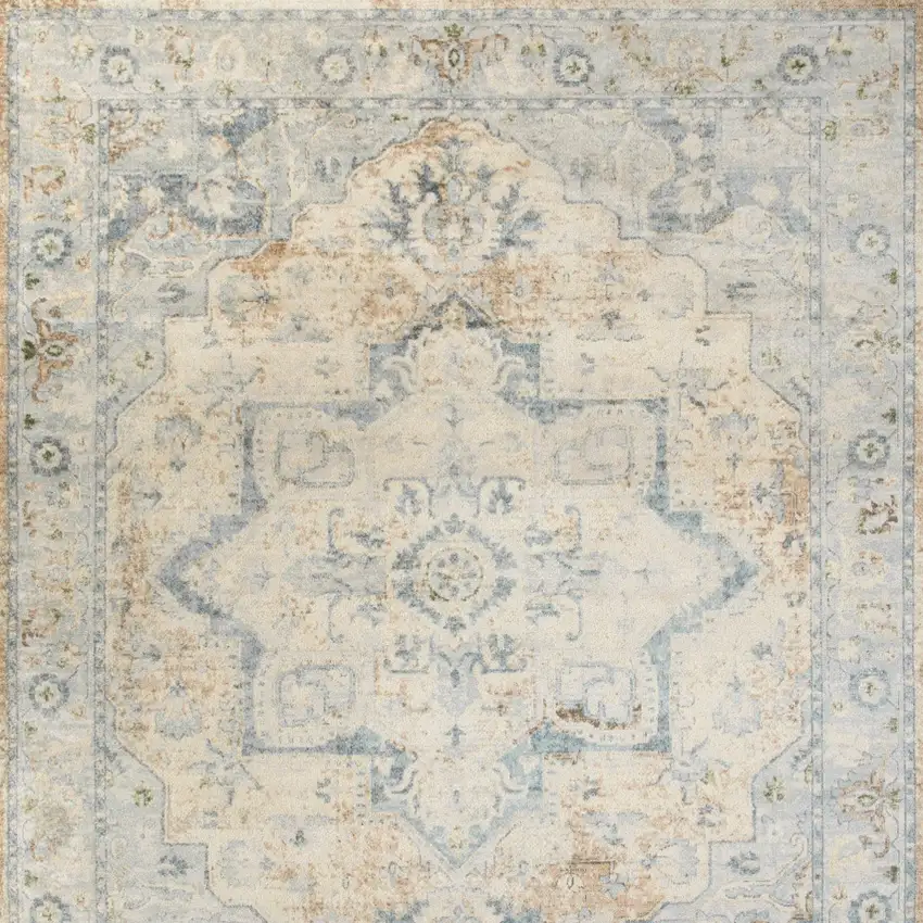 Beige And Blue Floral Medallion Washable Area Rug Photo 8