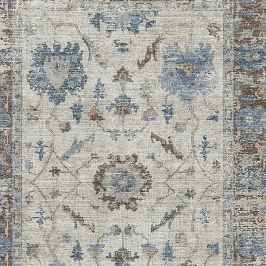 Beige And Blue Floral Washable Indoor Outdoor Area Rug Photo 7