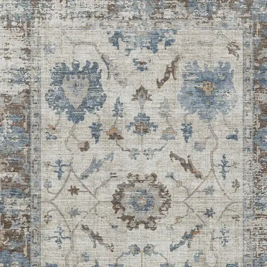 Beige And Blue Floral Washable Indoor Outdoor Area Rug Photo 3