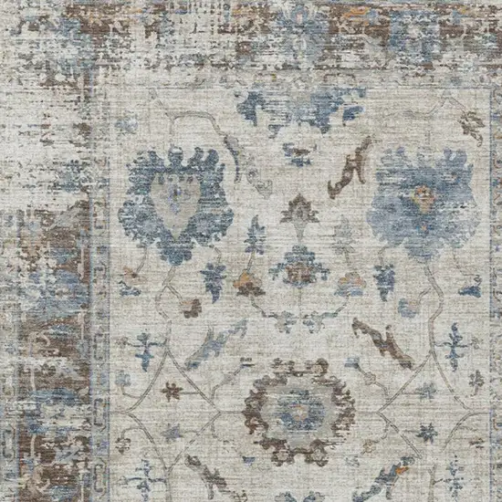 Beige And Blue Floral Washable Indoor Outdoor Area Rug Photo 3