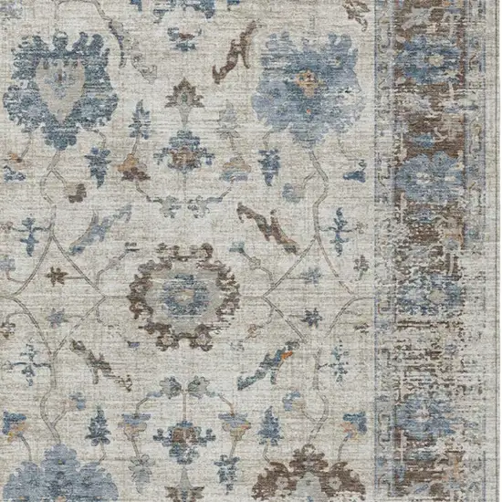 Beige And Blue Floral Washable Indoor Outdoor Area Rug Photo 8