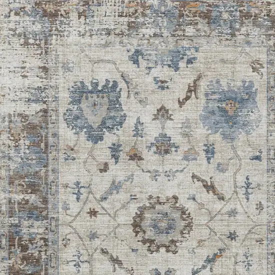 Beige And Blue Floral Washable Indoor Outdoor Area Rug Photo 3