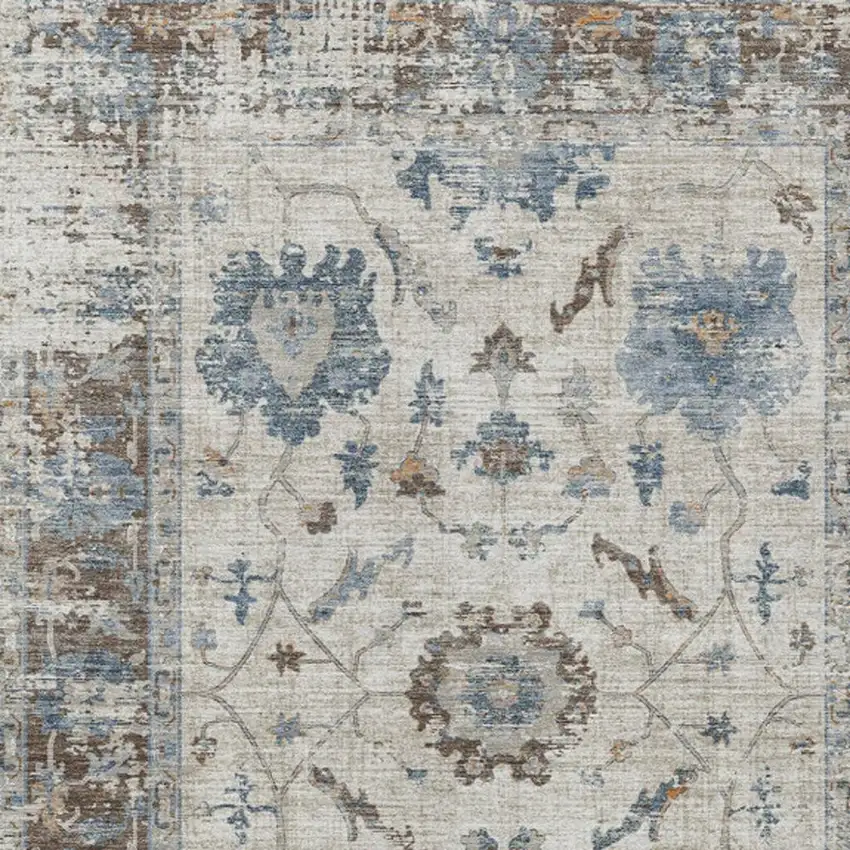 Beige And Blue Floral Washable Indoor Outdoor Area Rug Photo 3