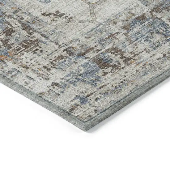 Beige And Blue Floral Washable Indoor Outdoor Area Rug Photo 6