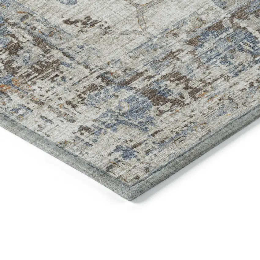 Beige And Blue Floral Washable Indoor Outdoor Area Rug Photo 6