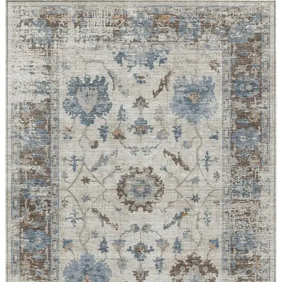 Beige And Blue Floral Washable Indoor Outdoor Area Rug Photo 9