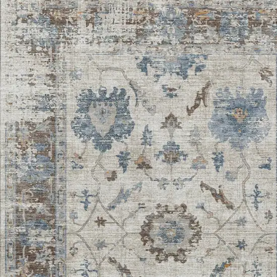 Beige And Blue Floral Washable Indoor Outdoor Area Rug Photo 9