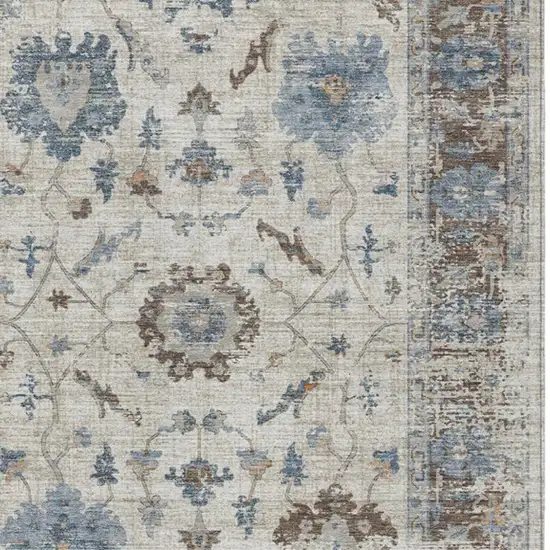 Beige And Blue Floral Washable Indoor Outdoor Area Rug Photo 3