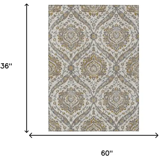 Beige And Blue Floral Washable Indoor Outdoor Area Rug Photo 7