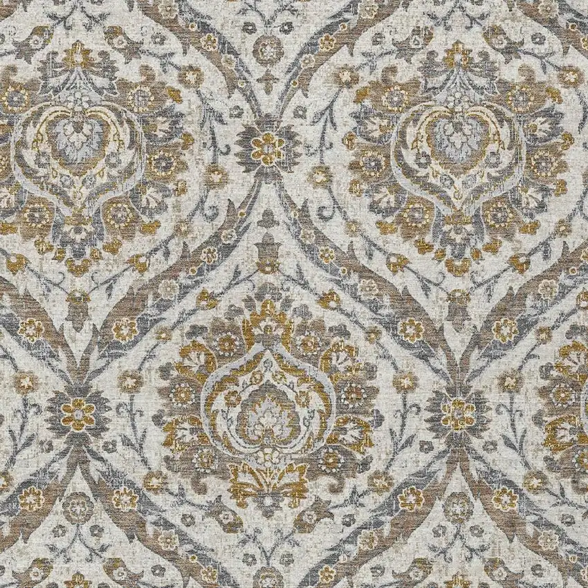 Beige And Blue Floral Washable Indoor Outdoor Area Rug Photo 3