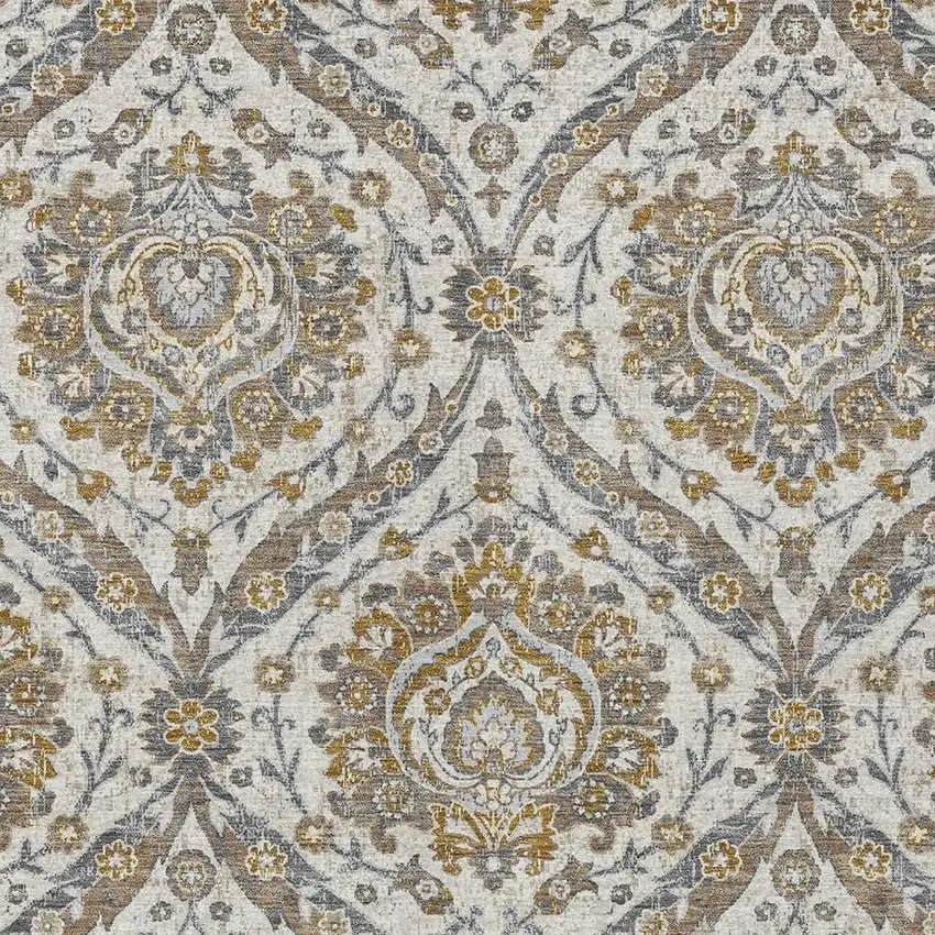 Beige And Blue Floral Washable Indoor Outdoor Area Rug Photo 3