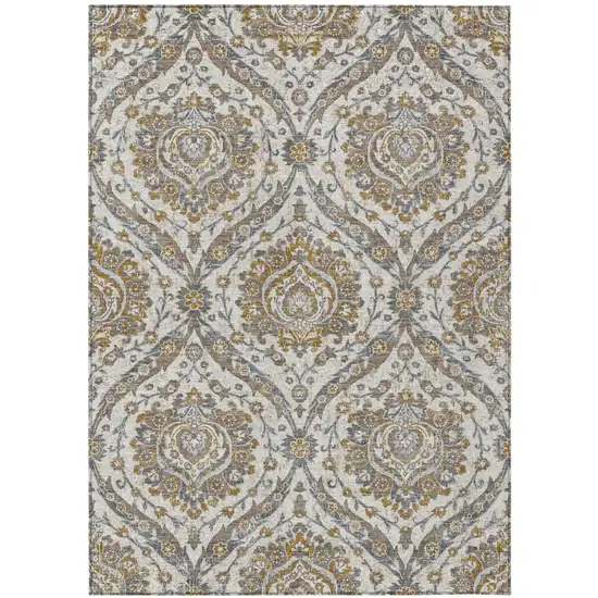 Beige And Blue Floral Washable Indoor Outdoor Area Rug Photo 2