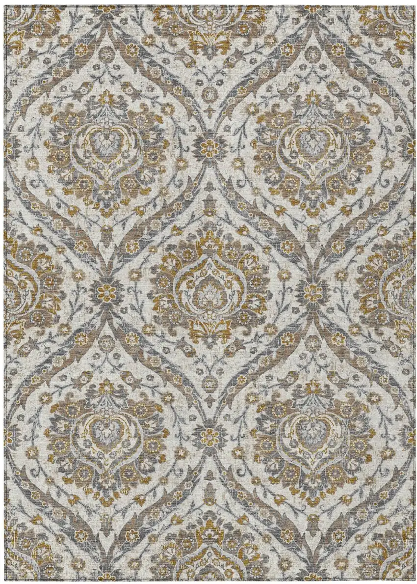 Beige And Blue Floral Washable Indoor Outdoor Area Rug Photo 2