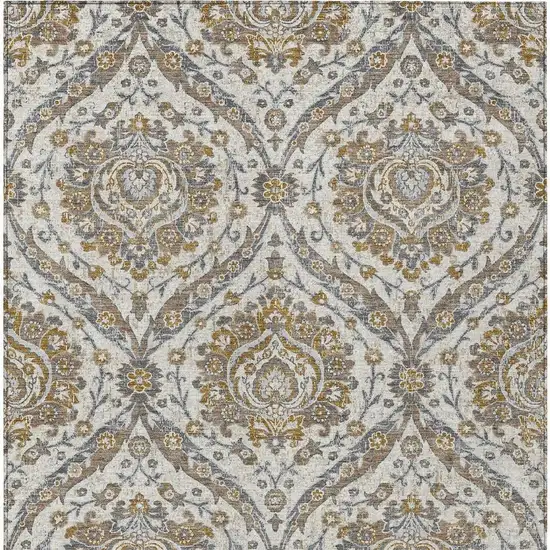 Beige And Blue Floral Washable Indoor Outdoor Area Rug Photo 4