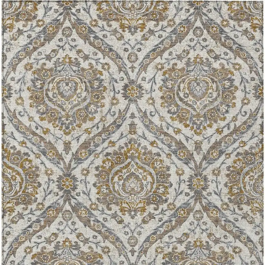 Beige And Blue Floral Washable Indoor Outdoor Area Rug Photo 4