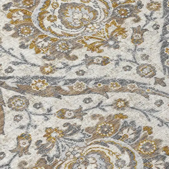Beige And Blue Floral Washable Indoor Outdoor Area Rug Photo 6