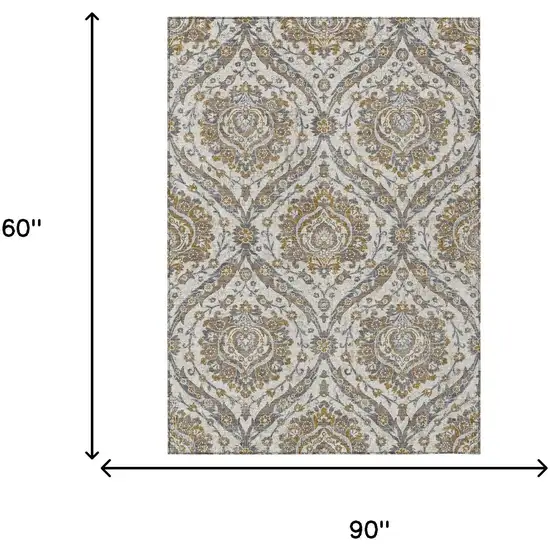 Beige And Blue Floral Washable Indoor Outdoor Area Rug Photo 7
