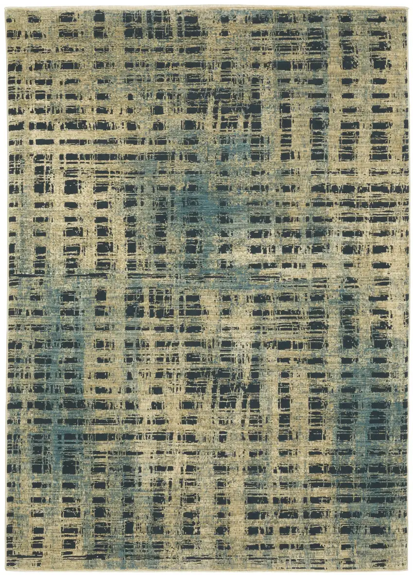 Beige And Blue Geometric Area Rug Photo 7