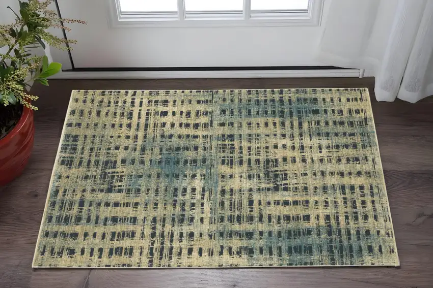 Beige And Blue Geometric Area Rug Photo 1