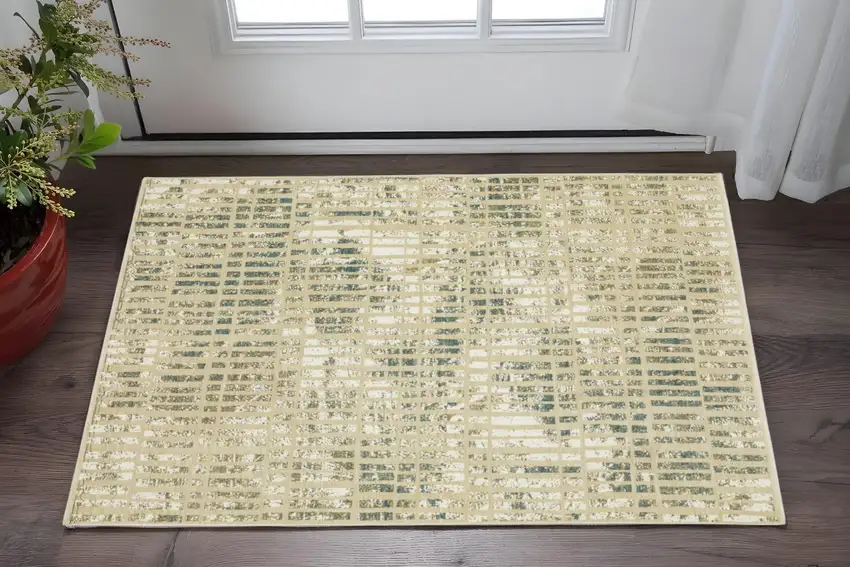 Beige And Blue Geometric Area Rug Photo 1