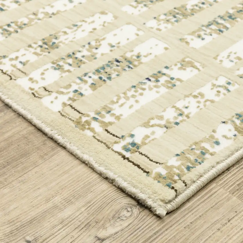Beige And Blue Geometric Area Rug Photo 9