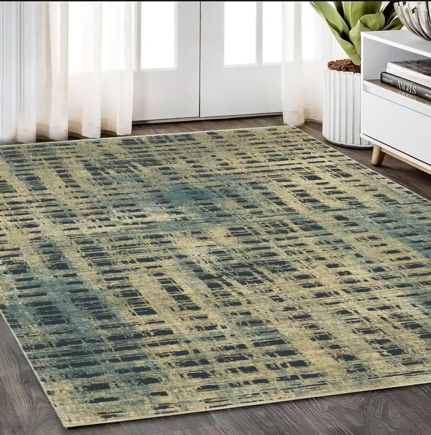 Beige And Blue Geometric Area Rug Photo 1