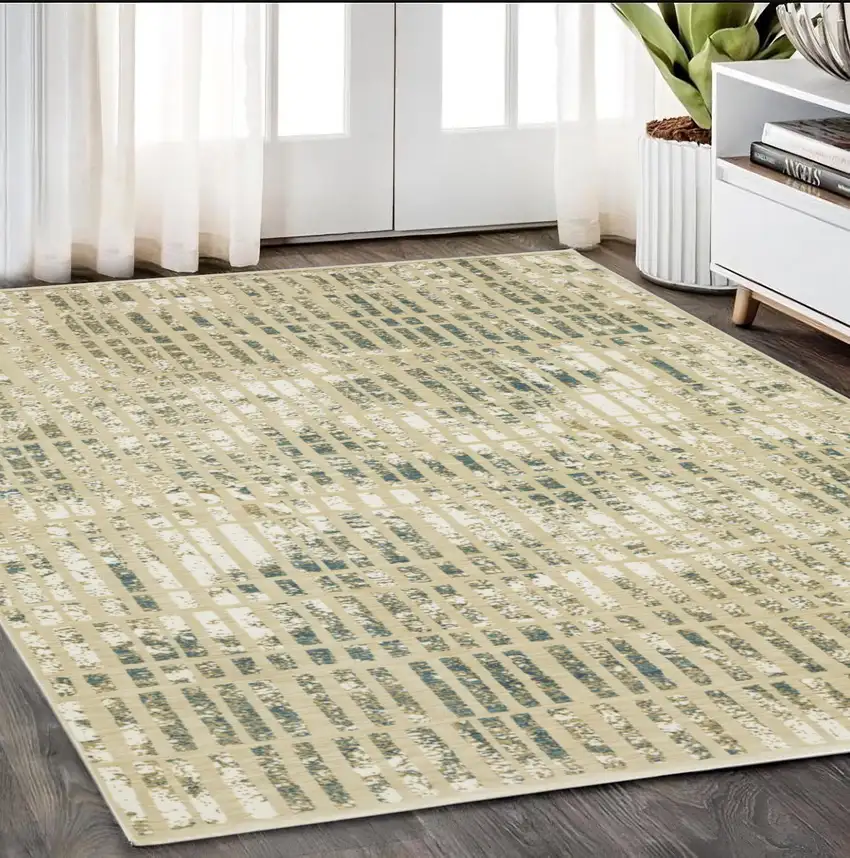 Beige And Blue Geometric Area Rug Photo 1