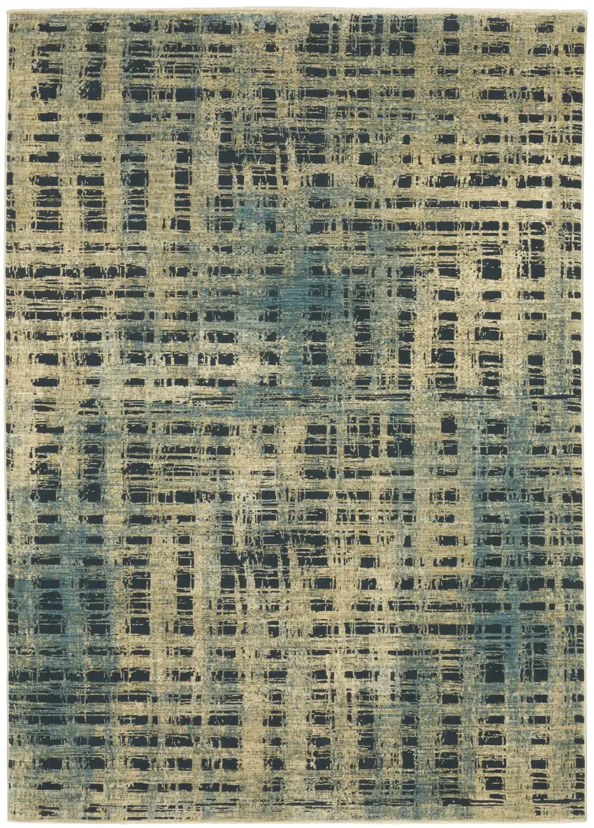 Beige And Blue Geometric Area Rug Photo 2