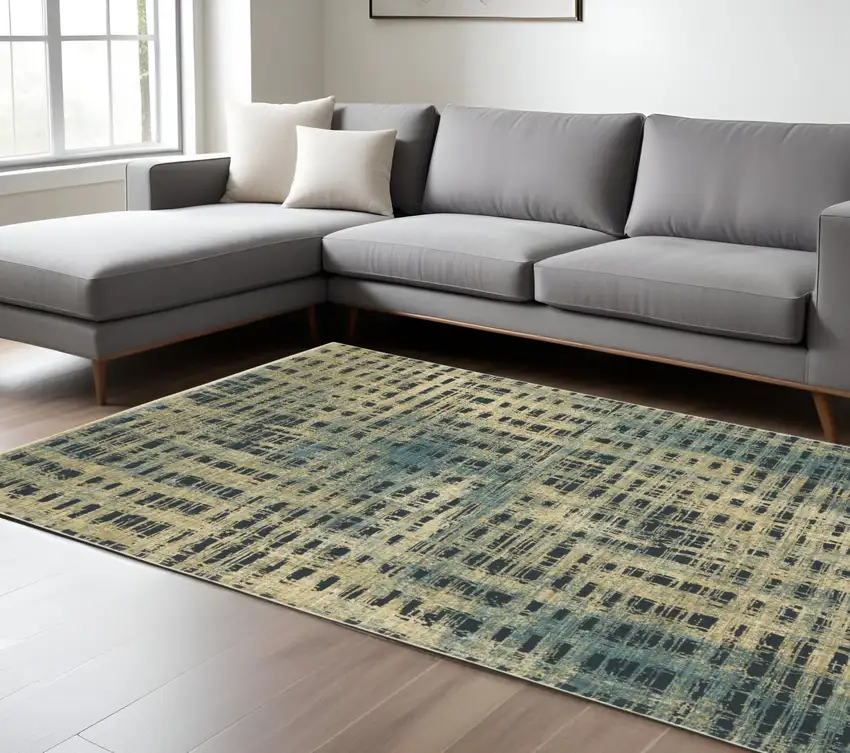 Beige And Blue Geometric Area Rug Photo 1