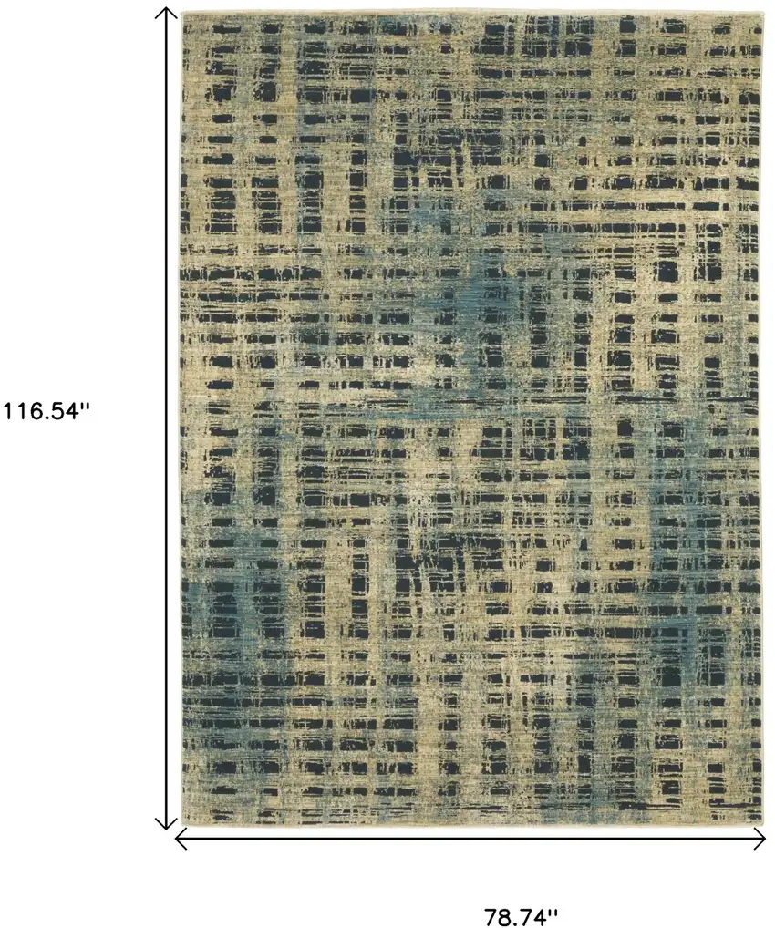 Beige And Blue Geometric Area Rug Photo 3