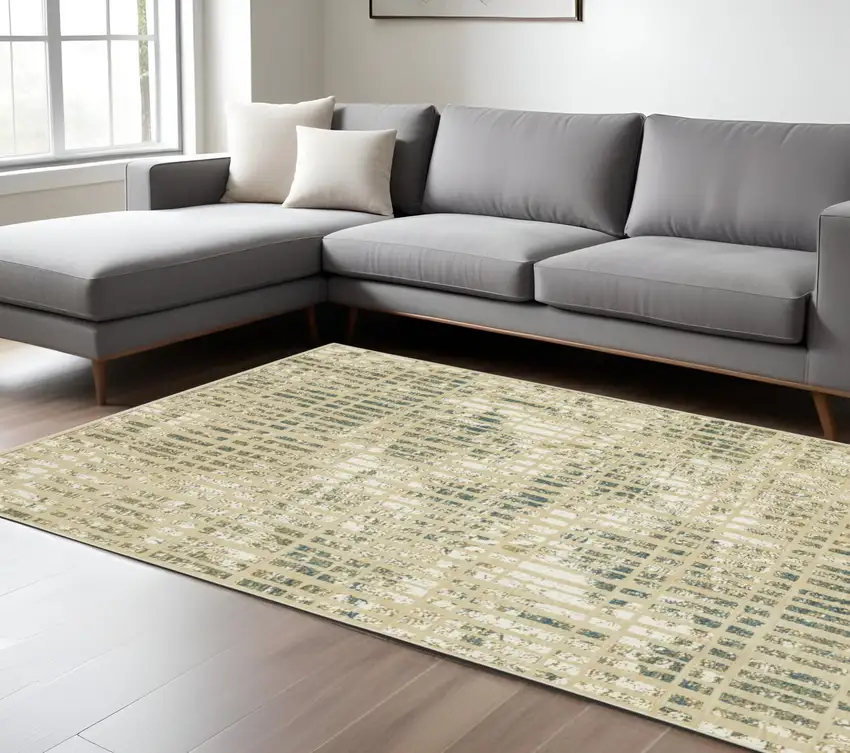 Beige And Blue Geometric Area Rug Photo 1