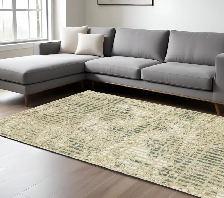 Beige And Blue Geometric Area Rug Photo 1