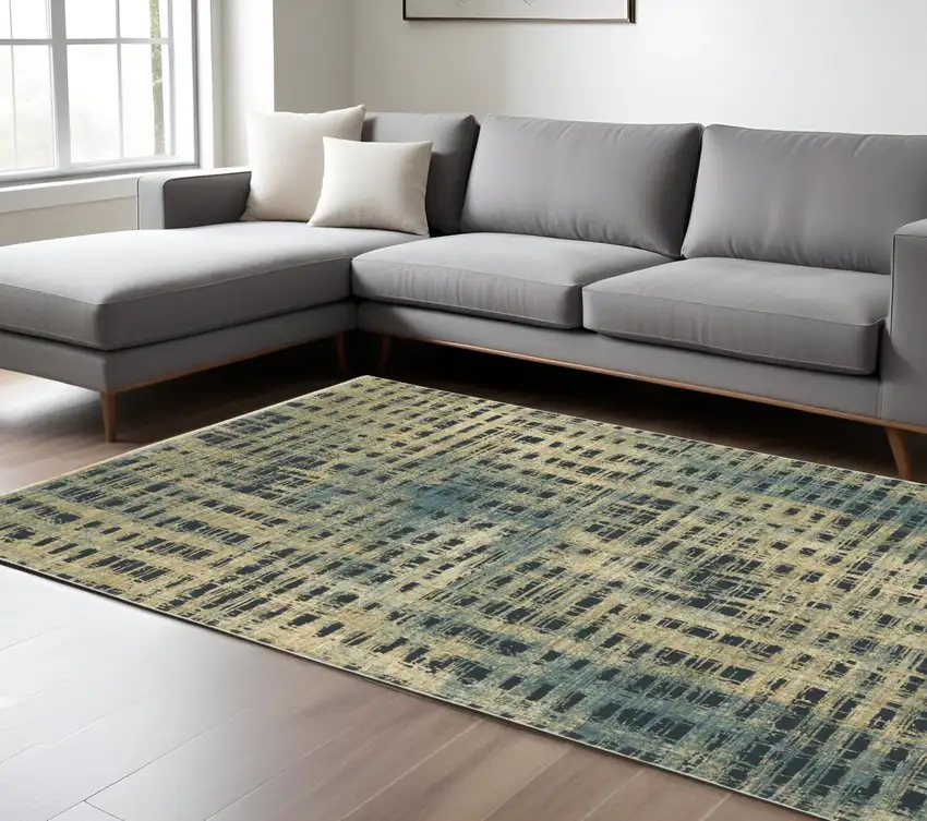 Beige And Blue Geometric Area Rug Photo 1