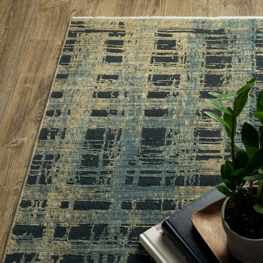 Beige And Blue Geometric Area Rug Photo 9