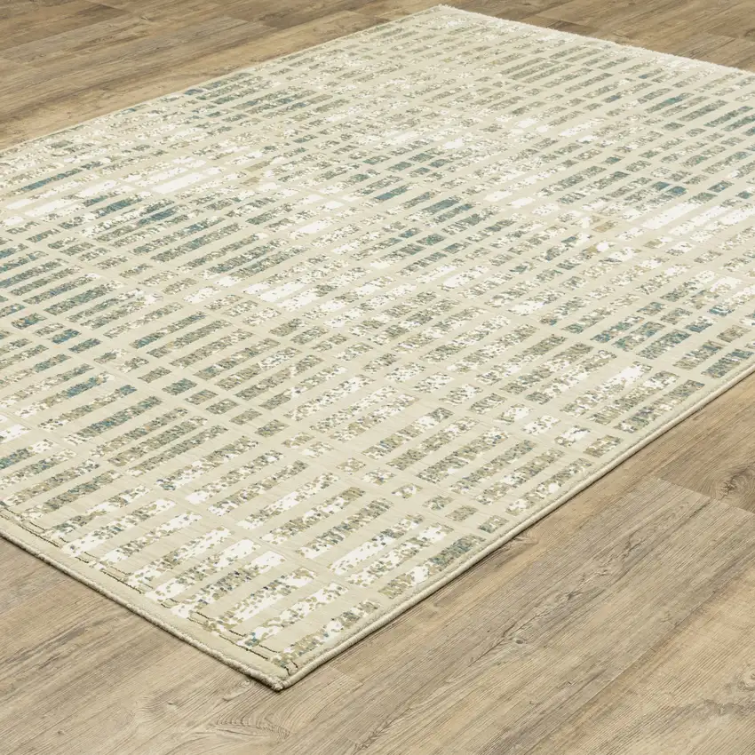 Beige And Blue Geometric Area Rug Photo 9