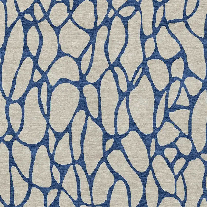 Beige And Blue Geometric Washable Indoor Outdoor Area Rug Photo 6