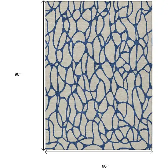 Beige And Blue Geometric Washable Indoor Outdoor Area Rug Photo 3