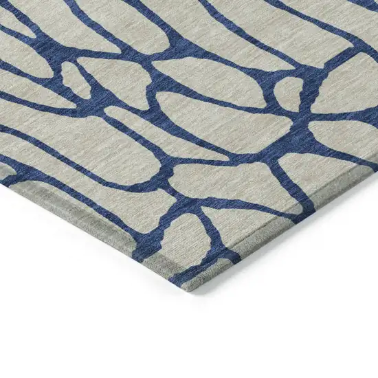 Beige And Blue Geometric Washable Indoor Outdoor Area Rug Photo 5